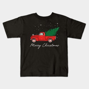 Merry Christmas Retro Vintage Red Truck Kids T-Shirt